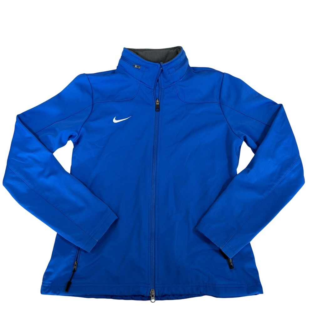 Nike Softshell Fleece Lined Jacket M Blue Full Zip Swoosh Logo